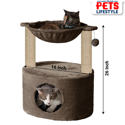 Canine Desk Dual Level Cat Bed and Scratching Post with Hammock