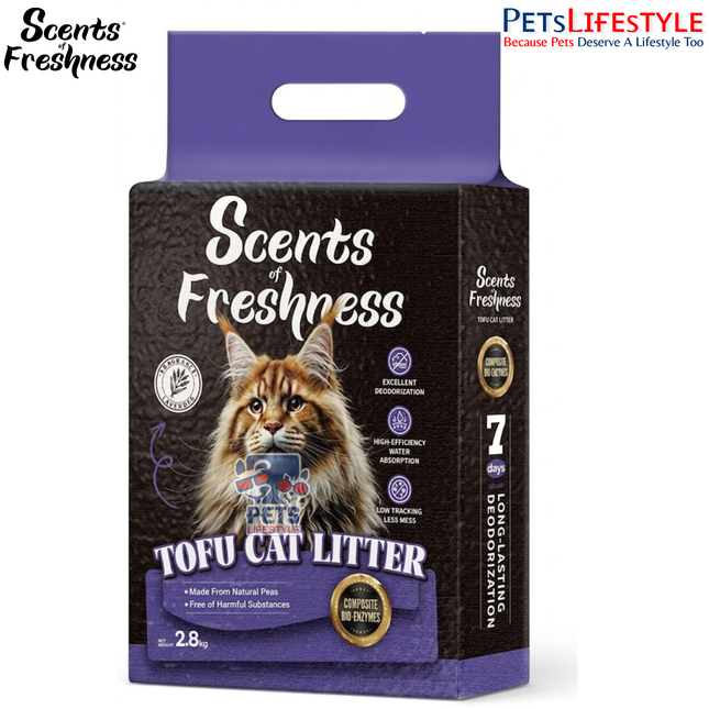 Scents of Freshness Premium Grade Tofu Cat Litter 2.8kg | Bio-Enzymatic Flushable Cat Litter | Bold Lavender Scent