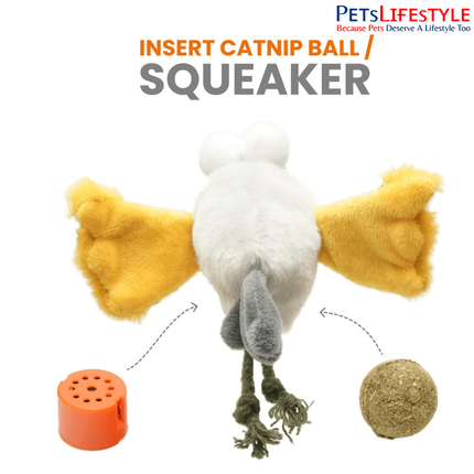 FOFOS Eagle Cat Toy – Interactive Plush Bird with Motion-Activated Sounds, Real Feathers & 3 Organic Catnip Balls, Yellow