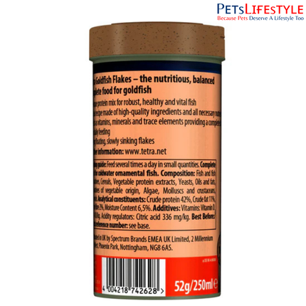 Tetra Goldfish Flakes Complete & Balanced Fish Food for Goldfish Growth, Vitality & Clean Water 52g / 250ml