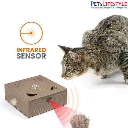 FOFOS ErratiCat Interactive Cat Toy – White, PIR Infrared Auto-Motion Toy with Real Feathers & Auto-Sleep Mode, Battery-Operated