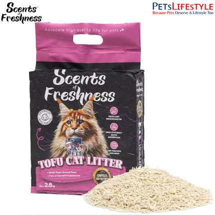 Scents of Freshness Premium Grade Tofu Cat Litter 2.8kg | Bio-Enzymatic Flushable Cat Litter | Baby Powder Scent