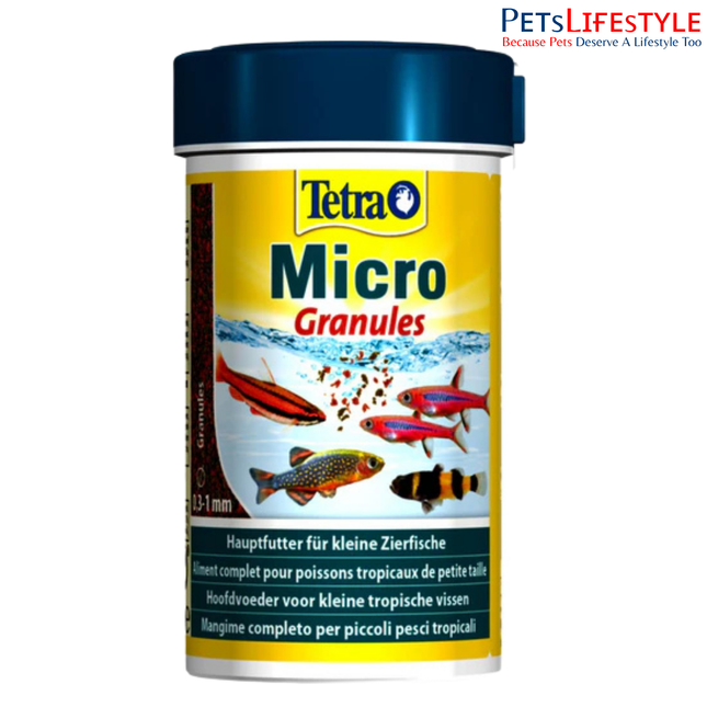 Tetra Micro Granules Premium Fish Food for Small Ornamental Fish Slowly Sinking Balanced Diet 45g / 100ml