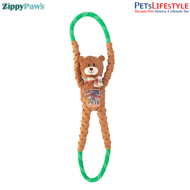 ZippyPaws RopeTugz – Bear  Super Sized Plush Rope Tug Dog Toy