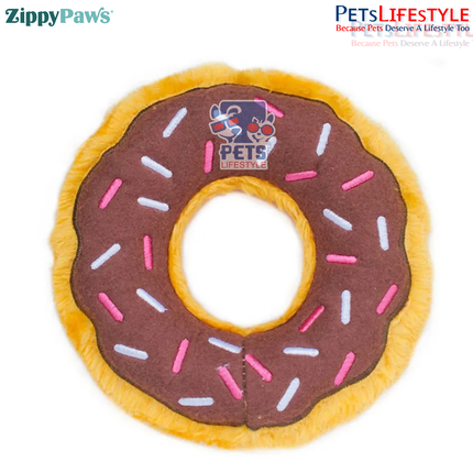 ZippyPaws Junior Donutz Dog Toy – Chocolate | Stuffing-Free Plush Chew Toy with Dual Squeakers