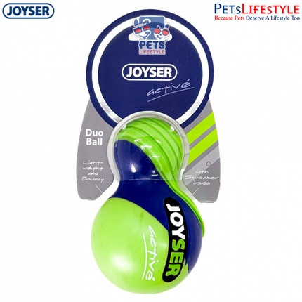 JOYSER ACTIVE TPU DUOBALL WITH SQUEAKER G/B  Strong Chew Dog Toy – Green/Blue (M)
