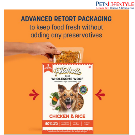 Petaholic Wholesome Food Chicken Biryani for Adult Dogs & Puppies | Human-Grade Wet Dog Food | High Protein | Natural Ingredients | Preservative Free