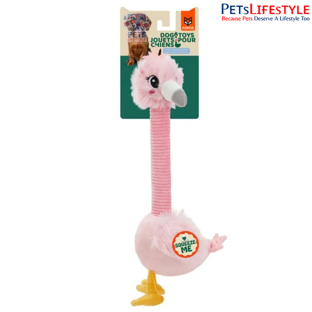 FOFOS Long Neck Crinkle Flamingo Dog Toy – Oversized Plush Toy with Squeaker & Crinkle Neck