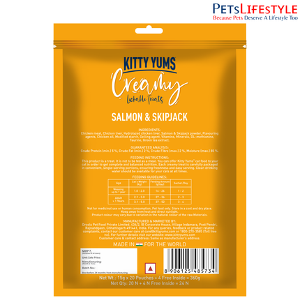 Kitty Yums Creamy Lickable Salmon & Skipjack Cat Treat (15g x24)