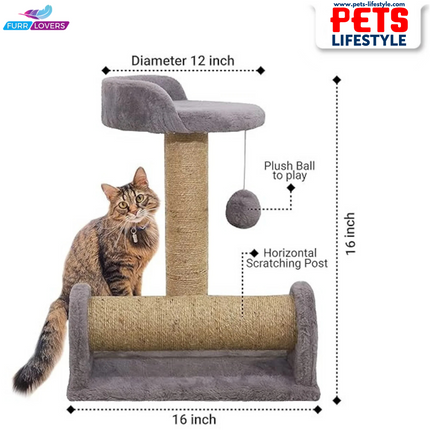 Canine Desk Soft Fur Fabric Activity Dual Jute Rope Scratching Post Cat Tree for Kittens & Cats