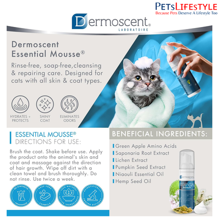 Savavet Dermoscent Essential Mousse Dry Shampoo for Cats – Rinse-Free Cleansing Foam (150 ml)