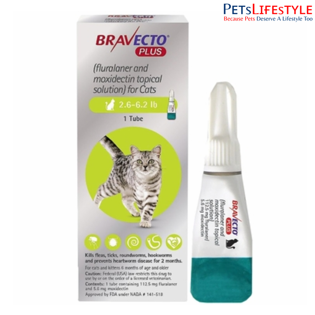 MSD Animal Health Bravecto 112.5mg (Fluralaner) Spot On Solution for Small Cats & Kittens (1 tube) – cats weighing 1.2–2.8 kg