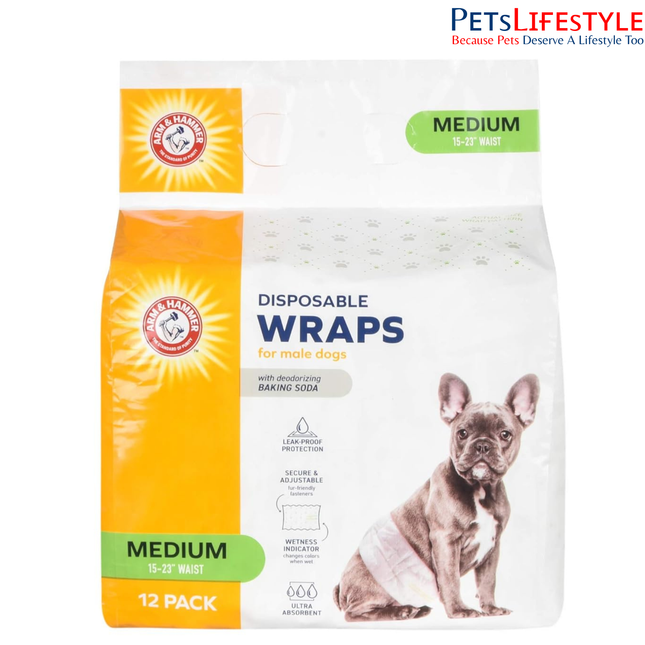 Arm & Hammer for Pets Disposable Female Dog Diapers – Medium (12 Count)