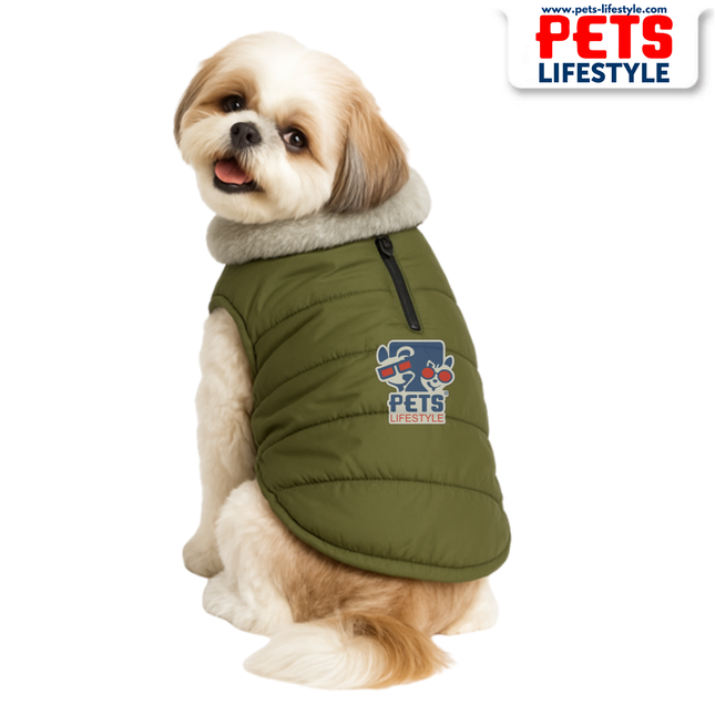 Fur Jacket for Dogs – Olive Green Winter Wear by PᴇᴛsLɪғᴇsᴛʏʟᴇ