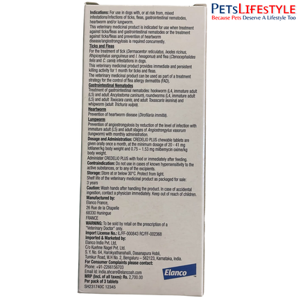 ELANCO Credelio PLUS 450 mg Chewable Tablets for Dogs 11–22 kg | Monthly Tick, Flea, Worm & Heartworm Protection