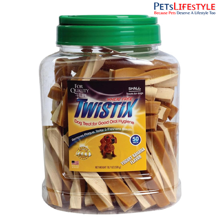 Twistix Canister Twisted Dental Dog Treats – Yogurt & Banana Flavor Daily Dental Chews for Small Dogs | 50 Sticks