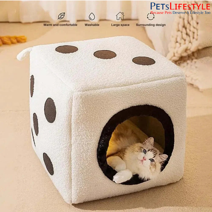 Dice Shape Cat Bed House – Comfortable Plush Cube Nest for Cats & Small Dogs Indoor