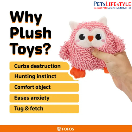 FOFOS Tough Dog Toy 2PK Owl & Bird – Plush Squeaky Dog Toys with Crinkle Sound for Interactive Play