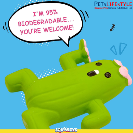 Squeeezys Latex Cactus Man Green Squeaky Dog Toy – Natural Latex Rubber Toy for Small & Medium Dogs