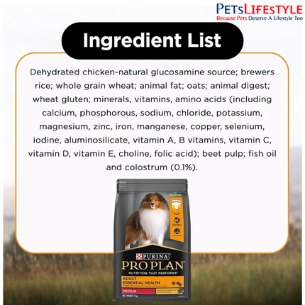 PURINA PRO PLAN Essential Health Medium Adult Dry Dog Food 1kg (Buy 1 Get 1 Free)