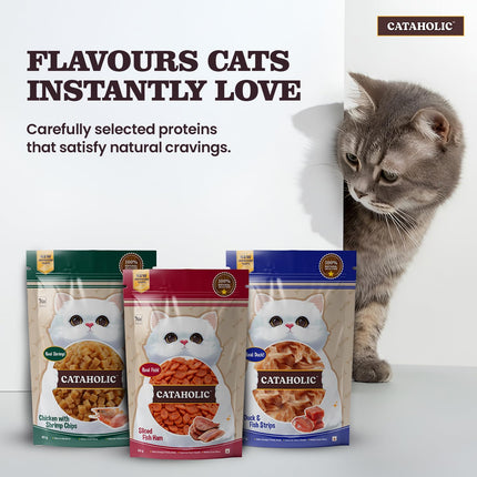 Cataholic Chicken with Shrimp Chips Cat Treats, High Protein Crunchy Snacks, Natural Training & Reward Treats for All Cat Breeds, 50 g