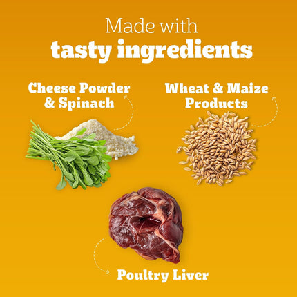 Pedigree Tasty Jerky Dog Treats – Cheese & Spinach Flavour 70 g | Soft & Chewy High-Protein, Low-Fat Treats