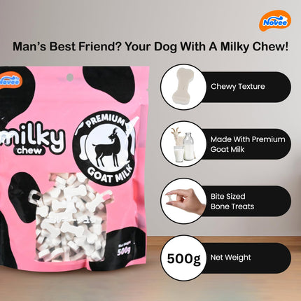 DOGAHOLIC Milky Chew Goat Milk Mini Bones Treats for Dogs – Premium Long-Lasting Calcium-Rich Chew Snacks 500g