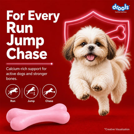 Drools Calcium Milk Bone Dog Treats – Strawberry Flavour | Calcium-Rich Dental Chews for Strong Bones & Healthy Teeth