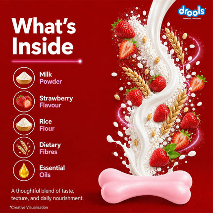 Drools Calcium Milk Bone Dog Treats – Strawberry Flavour | Calcium-Rich Dental Chews for Strong Bones & Healthy Teeth