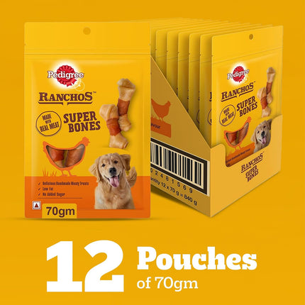 Pedigree Ranchos Super Bones Chicken And Milky Dog Treat - 70 gm