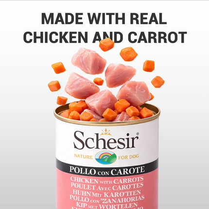 Schesir Chicken with Carrot Wet Food for Dogs, Real Meat Fillets in Jelly, Natural Protein-Rich Dog Food with Vegetables & Vitamins, 285 gm
