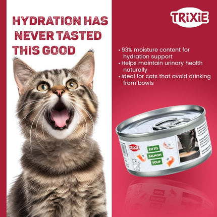 Trixie Cat Soup with Chicken & Salmon – Tasty Liquid Cat Treat, Grain-Free Wet Food Supplement Supporting Hydration & Digestion for Adult Cats, 4 × 80 g
