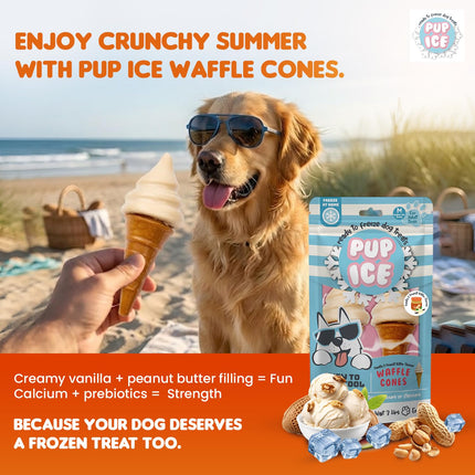 Pup Ice Ready-to-Freeze Waffle Cone Dog Treats – Vanilla & Peanut Butter Combo Pack (110g x 2)