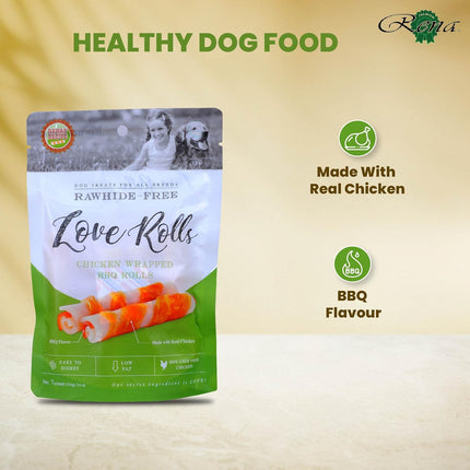 Rena’s Love Chicken Wrapped Barbeque Rolls Dog Treats 154gm