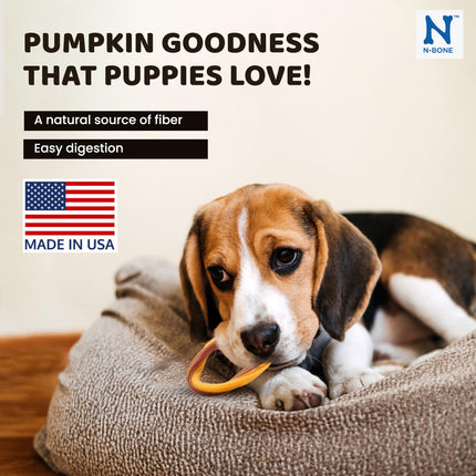 N-Bone Puppy Teething Ring Pumpkin Flavor – Soft Edible Puppy Teething Chew with DHA & Calcium | Low-Fat Dental Treat for Puppies