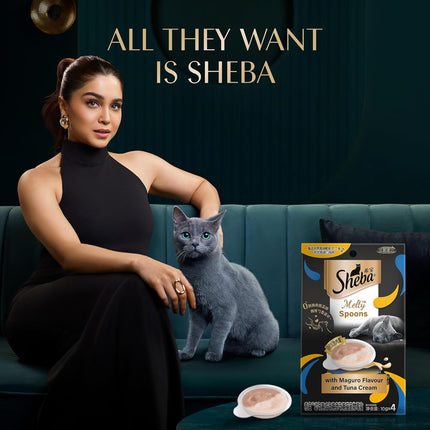 Sheba Melty Spoons Maguro Flavour with Tuna Cream Lickable Cat Treats | Premium Tuna Cream Cat Snack