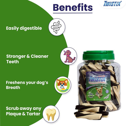 Twistix Dental Dog Treats Small 50 Sticks – Vanilla Mint Daily Dental Chews for Fresh Breath & Clean Teeth 530g