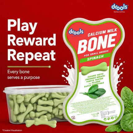 Drools Calcium Milk Bone Dog Treats – Spinach Flavour | Calcium-Rich Dental Chews for Strong Bones & Healthy Teeth