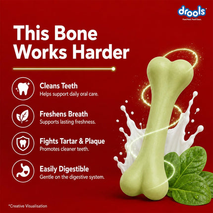 Drools Calcium Milk Bone Dog Treats – Spinach Flavour | Calcium-Rich Dental Chews for Strong Bones & Healthy Teeth
