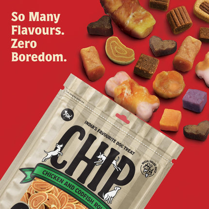 Chip Chops Chicken Codfish Rolls Dog Treats 70gm, High Protein Dog Snacks, Healthy Training Treats for Dogs, Suitable for All Breeds Puppies & Adult Dogs