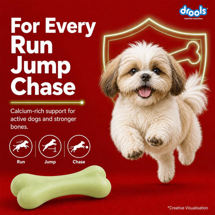 Drools Calcium Milk Bone Dog Treats – Spinach Flavour | Calcium-Rich Dental Chews for Strong Bones & Healthy Teeth