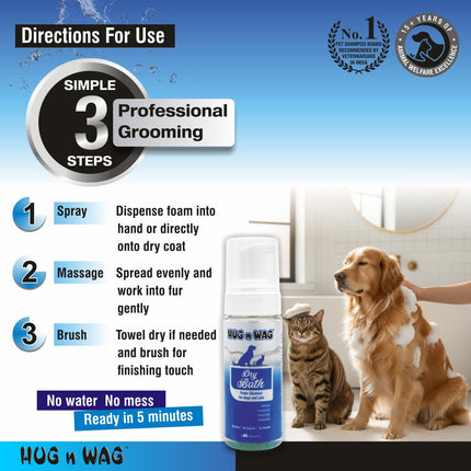 HUG n WAG Dry Bath Foam Cleanser for Dogs & Cats – Waterless Grooming & Freshness Care