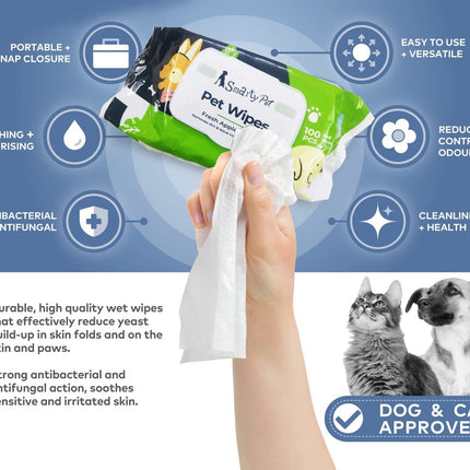SmartyPet Fresh-N-Fluffy Pet Wipes – 100 Count | Gentle Cat & Dog Wet Wipes for Cleaning, Grooming & Hair Removal