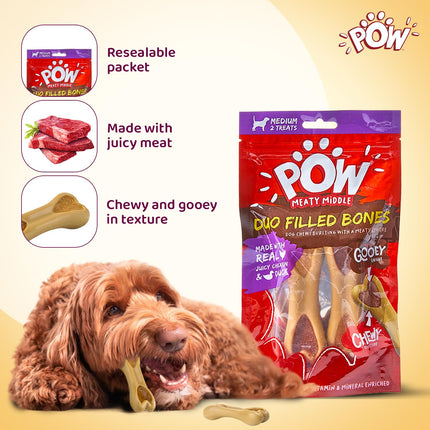 POW Meaty Middle Duo Filled Bones Dog Treats – Chicken & Duck (Chewy) | Dual-Texture Chew Treat for Adult Dogs