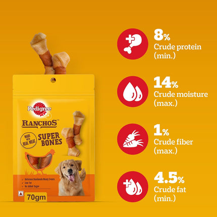 Pedigree Ranchos Super Bones Chicken And Milky Dog Treat - 70 gm