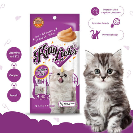 Rena's Kitty Licks Chicken With Liver Kitten Treat Tubes - Rich Creamy Lickable Treat