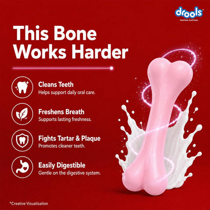 Drools Calcium Milk Bone Dog Treats – Strawberry Flavour | Calcium-Rich Dental Chews for Strong Bones & Healthy Teeth