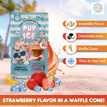 Pup Ice Ready to Freeze Waffle Cone Dog Treats – Strawberry Flavour (110g x 2)