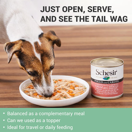 Schesir Chicken with Carrot Wet Food for Dogs, Real Meat Fillets in Jelly, Natural Protein-Rich Dog Food with Vegetables & Vitamins, 285 gm