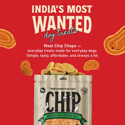 Chip Chops Chicken Codfish Rolls Dog Treats 70gm, High Protein Dog Snacks, Healthy Training Treats for Dogs, Suitable for All Breeds Puppies & Adult Dogs